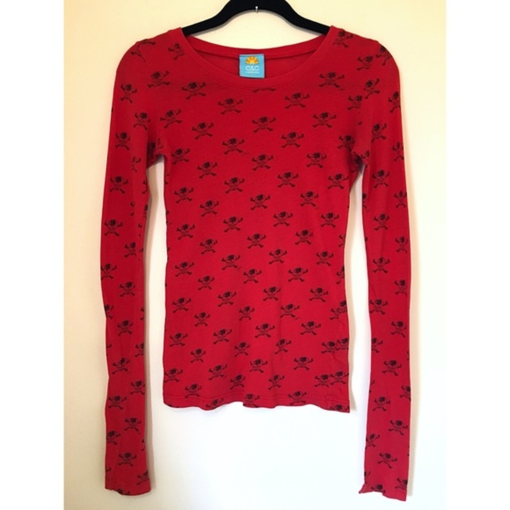 C&C California Red Black Skulls Long Sleeve Top S